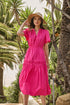 Xoe Split Neck Smocked Midi Dress